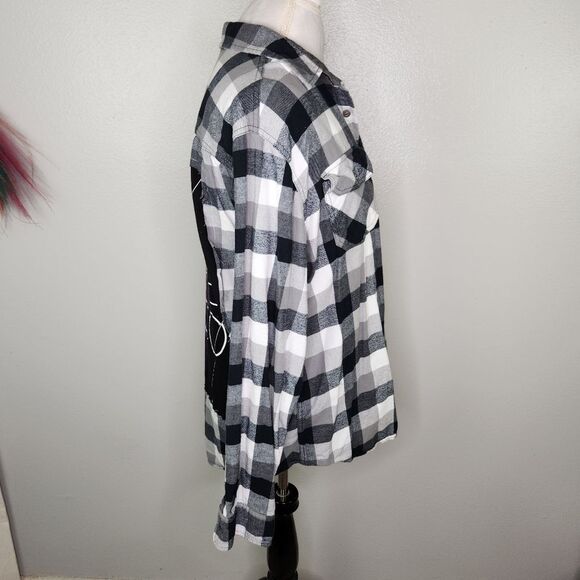 Boneyard Threadz Panic at the Disco B&W Plaid Flannel Button Up Shirt Large - Picture 6 of 10